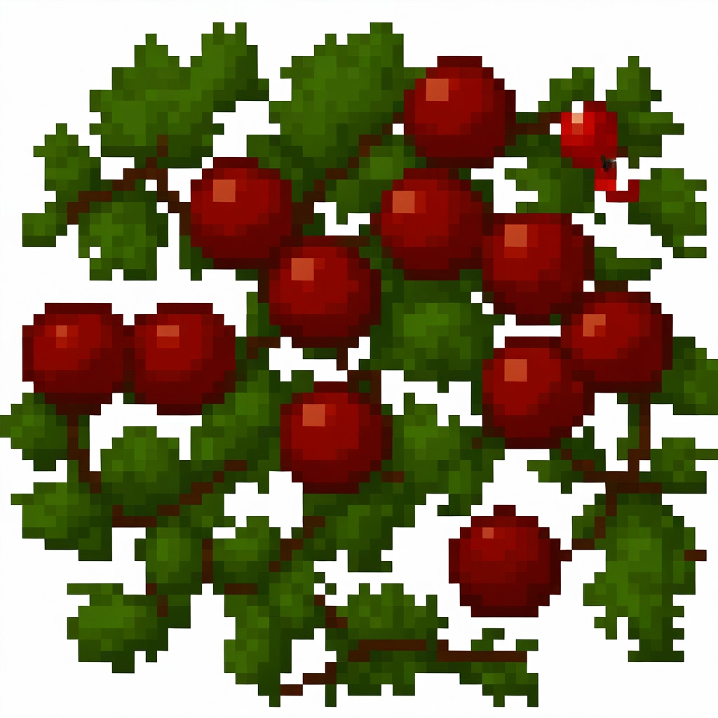 pixel, simple background, white background, 1 object, berry bush, red berries