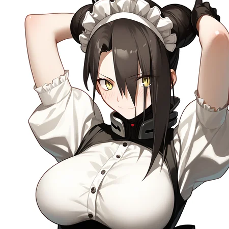 <lora:Takeuchi_Takashi_PonyXL_style_v01:1>
<lora:agent.pony:1>
score_9 , score_8_up , score_7_up , source_anime , 
masterpiece , best quality , ultra-detailed , 
BREAK
agent \(girls' frontline\), maid
1girl , woman , huge breasts , light smile , light blush , ((medusa (fate)):0.5)  , 
long black hair  , maid dress ,  
arms up