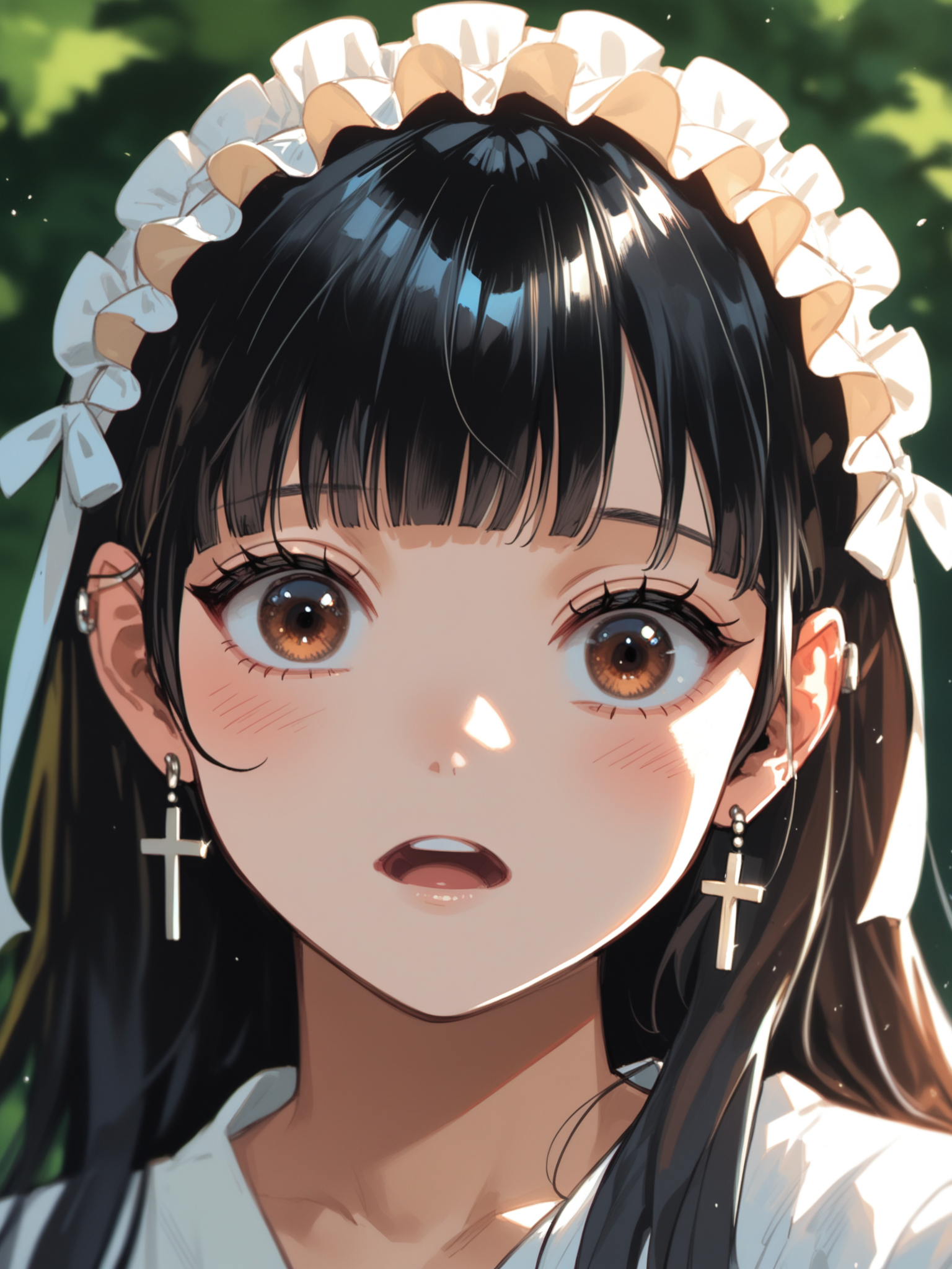 <lora:happy_tentacle-ibararachi-v0.1-000010:1>, ht_ibararachi, frilled hairband, cross earrings, black hair, brown eyes, , surprised, wide-eyed, outdoors, day upper body, 1girl, (petite:1.2), solo focus, (looking at viewer:1.1), sidelighting, (depth of field:0.8), , [(realistic, photorealistic:1.1):(realistic:1.3):22], [(3d:1.2)::10], <lora:LUUNA's Lunas-NijiJourney-SDXL-B2:0.5>, nijijourney, <lora:prgfrg23's Counterfeit-V3.0 Style SDXL_LoRA_Pony Diffusion V6 XL:0.3> <lora:Shed_The_Skin's StS_age_slider_v1_initial_release:-1.2>, score_9, score_8_up, score_7_up, score_6_up, score_5_up, score_4_up