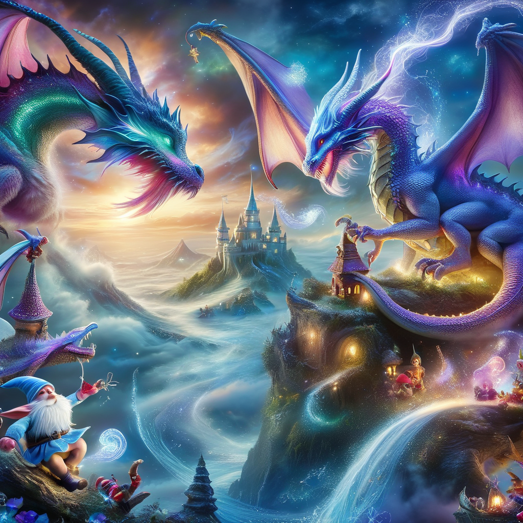 Fujifilm quality photograph (best quality)++, (masterpiece)++, (detailed)+, elf on the shelf fighting a Dragon, (fantasy illustration)1.3, enchanting Dragon battle elf on the shelf, mystical battle, (many gnomes battling)1.4 (whimsical charm).4 Otherworldly charm, mystical sky, (Luis Royo)1.2, (Yoshitaka Amano)1.1, moonlit night, soft colors, (detailed cloudscape)1.3, (high-resolution)1.2 (gnomes  battling everywhere)1.2 , <lora:DonM3t3rn1tyXL-v1.1:0.8> DonM3t3rn1tyXL <lora:DonMD1g174l4sc3nc10nXL:0.8> DonMD1g174l4sc3nc10nXL  <lora:Dragons:0.8> dragon  <lora:EnvyMagicalXL01:0.8> magical <lora:FantasyLandscape:0.8> FanLan