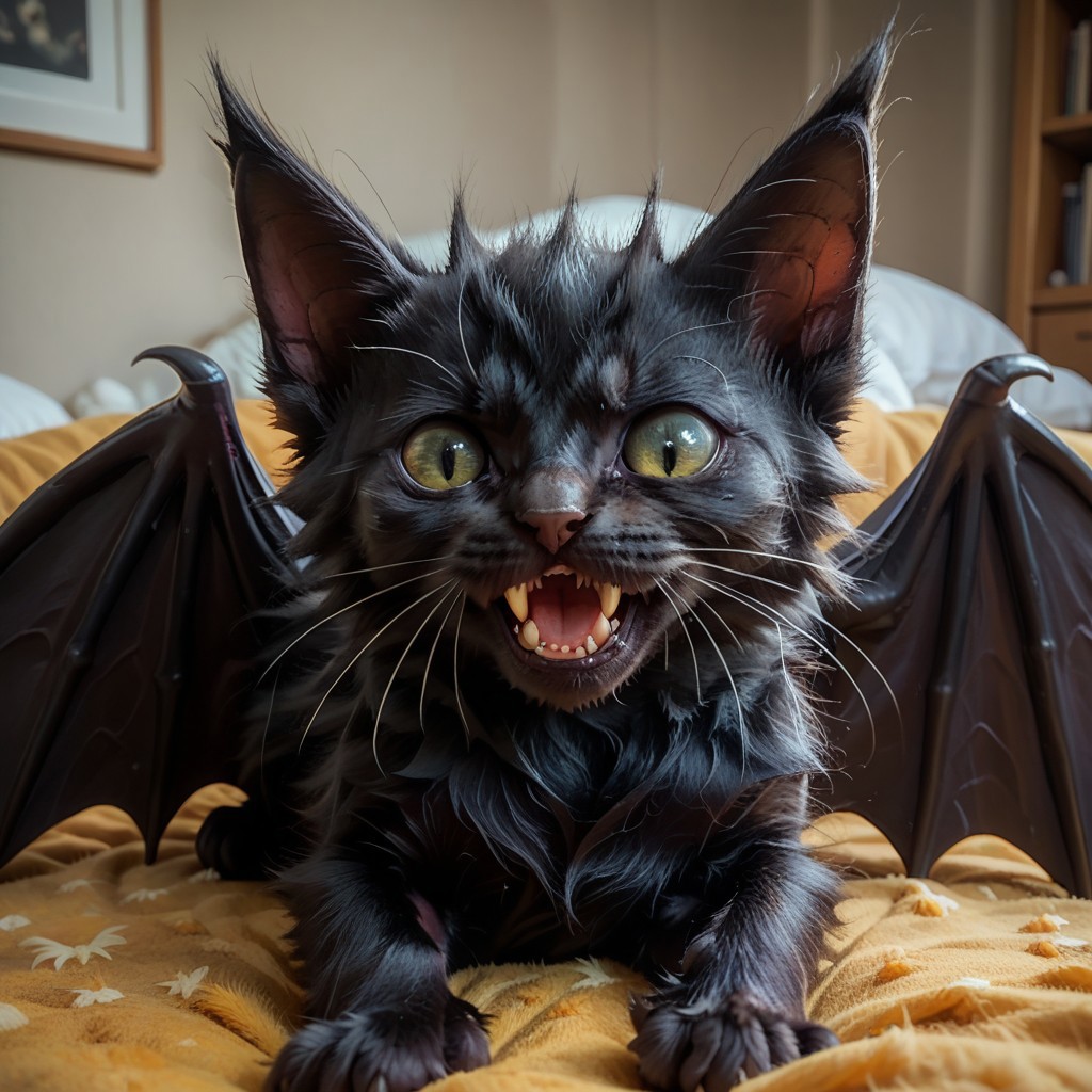 score_9, score_8_up, score_7_up, score_6_up, score_5_up, 
best quality, masterpiece,
catbat, no humans, animal focus, black cat, bat wings, cute, fangs, angry, 
full_of_soup, kitten, closed mouth, animal focus, lying, dutch angle,
