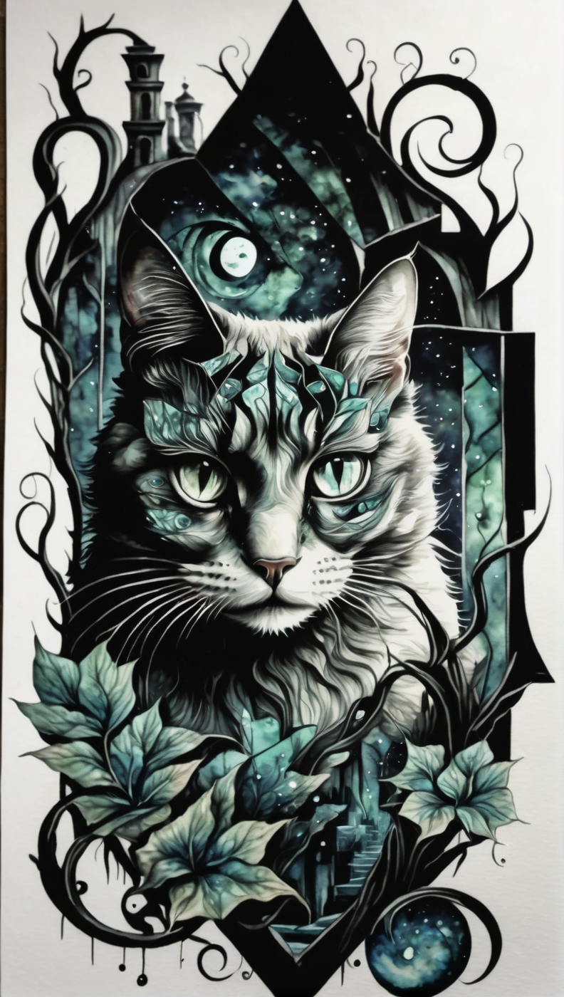 illusionix, cat, watercolor and black ink<lora:illusionix:1>