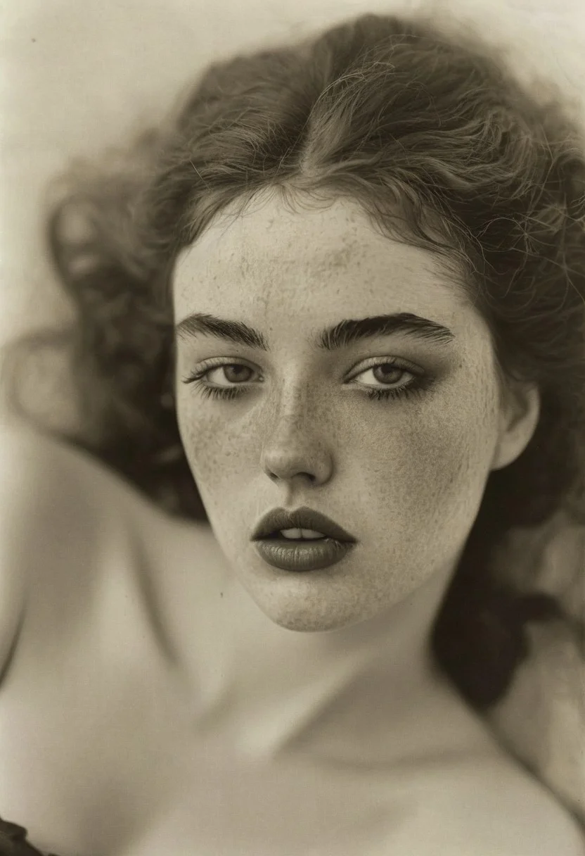 (Soft Lighting Photography by Mimoza Veliu and Mario Giacomelli:1.2), NSFW, hyperrealistic art A mesmerizing portrait capturing the essence of timeless beauty ---- She was pale all over, white as linen, with long lashes, and her eyes seemed black because of the shadows beneath them; her mouth was a small, tight rose, wet with dew, and her neck rose from her bodice like a lily on its stem. Red clothes, She gave off an air of purity that was sensuous in its effect, a charm that seemed part of her and of the air around her French rural year 1857, sexy, dynamic poses,