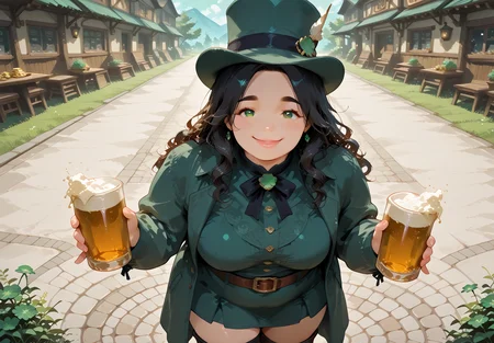 IllusP0s, PonyScores7, source_anime, ah1, IllustriousQual, interesting, exciting, spectacular, wonderful, amazing quality, absolutely eye-catching, 
BREAK <lora:xl_more_art-full_v1:0.2>, <lora:aesthetic_anime_v1s:0.2>, <lora:EpicF4nta5yXL:0.2>, <lora:detailxl:0.2>, detailxl, <lora:Fant5yP0ny:0.2>, amazing quality, best aesthetic, absurdres, illustration, Volumetric_Lighting, ultra-detailed, very aesthetic, intricate details, best_quality, <lora:Add_Details_v1.2:0.4>, <lora:quality_modifiers_masterpieces_v1:0.2>, <lora:ZootPonyAnime_V1_r2:0.2>, <lora:Bestifacator2:0.2>,
BREAK ((riding a dory)),
BREAK Stable_Yogis_PDXL_Positives, AS-Adult, <lora:Complicated fantasy portrait - XL Pony V2.0:0.2>, bad-hands-5, <lora:HDA_Detailer:0.3>, <lora:natsumi_style:0.5>, <lora:by_usakun-pony:0.4>, by usakun, <lora:Akina_Bbw_Style_-_PonyXL:0.2>, AkinBw, ((gothic fashion style, embracing dark and dramatic aesthetics, is characterized by black clothing, leather, and bold accessories, expressing individuality and rebellion)),
BREAK 1girl, mature female, (curvy), round-chin, caucasian, <lora:ETO_OC_Illustrius:0.5>, eto_oc, skindentation, (plump), thick thighs, wide hips, busty, voluptuous, <lora:venus body PonyXL:0.3>, <lora:shinyskin2:0.2>, glistening skin, HDA_FatGirlXL, round ass, large breasts, <lora:plussizegirls_IL:0.3>, <lora:plussizegirls_pony:0.3>, <lora:perfection style:0.2>, perfection style, perfection, 
BREAK ((<lora:ShamrockWorld_IXL:0.2>, shamrockworld, clover, four-leaf clover, cup, green theme, bow, holding pint of beer, jewelry, <lora:illustrious_Leprechaun:0.2>, illustrious Leprechaun, green hat, belt, brown footwear, green dress, top hat, buttons, gold coins, boots, green headwear, green coat)),
BREAK (curly hair), long hair, (black hair:1.4), (parted hair:1.7), messy hair, kinky curls, <lora:hairdetailpxl:0.2>, hairdetailpxl,
BREAK (half green and brown eyes), (colorful eyes), (multicolored eyes), (downturned eyes:1.4), expressive eyes, <lora:perfect-eyes:0.4> perfecteyes , EyesHD, (round face:1.2), (thick eyebrows:1.3), (plump face), <lora:Round_face:0.2>, lips, <lora:DetailedEyes_xl_bdsqlsz_V1:0.2>, <lora:Eyes_Lora_Pony_Perfect_eyes:0.2>, <lora:focusoneyes:0.2>, <lora:cinematic eye color style illustrious v1:0.2>,
BREAK ((happy expression, smiling at viewer)), <lora:Expressive_H:0.2>, Expressiveh, <lora:Emotional_Anime_Expressions_PonyXL_Concept:0.2>, emotional, <lora:Best_Facial_Expression_LoRA_PONY:0.2>, looking at viewer, <lora:Detailed expressive EXEV style -XL Pony V1.0:0.2>, FaceDetail, <lora:Best_Facial_Expression_Helper_XTREME_ILLU:0.4>, kaogei,
BREAK (((ireland, irish pub))), <lora:Background Detailer - SDXL:0.8>, 4k, 8k, Ultra HD, Masterpiece, Best quality, Detailed background, <lora:Add_more_details_V2_XLpony:0.2>, full_details, <lora:background-type1:0.2>,