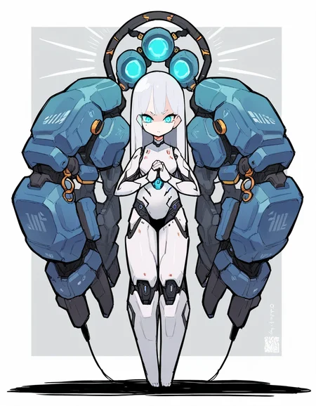 score_9, score_8_up, score_7_up, score_6_up, score_5_up, score_4_up, source_anime, BREAK <lora:Eiken3kyuboy_Artist_Style_ponyXL-000018:1> solo, android female,pale_skin, long_hair, white_hair,blue_eyes, standing, curvy,glowing_eye, incubation vat, steam, cables in the _background