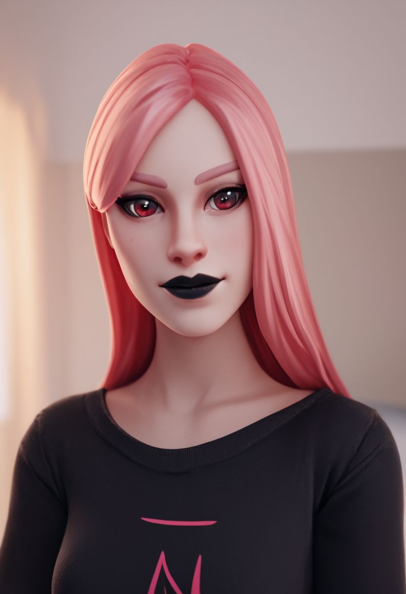 score_9, score_8_up, score_7_up, BREAK, Hazefn, cute, black hoodie, simple hoodie, pink long hair, black lips, bedroom, rim lighting, depth of field, <lora:RELSM_v1:.9>