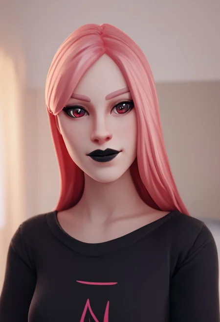 score_9, score_8_up, score_7_up, BREAK, Hazefn, cute, black hoodie, simple hoodie, pink long hair, black lips, bedroom, rim lighting, depth of field, <lora:RELSM_v1:.9>