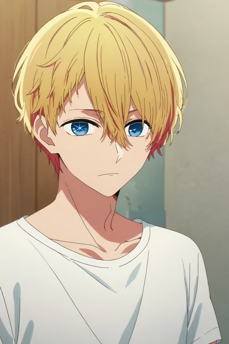 score_9, score_8_up, score_7_up, score_6_up, score_5_up, score_4_up, BREAK source_anime, anime screencap, , official style, looking at viewer, , , 1boy, solo, male focus, <lora:aquamarine_hoshino_pony:0.88>, aquamarine_hoshino, blonde hair, blue eyes, bangs, hair between eyes, short hair, , indian costume, changing room, Arms linked with someone, indicating companionship, <lora:sdxl_lightning_8step_lora:1>