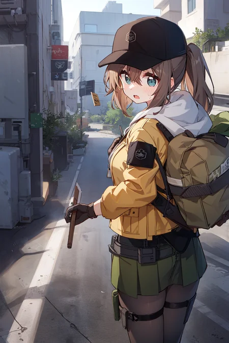 1girl,unparalleled masterpiece, mature female, ((thick thighs, huge chest, mature, adult))

girls'_frontline, dima_(girls'_frontline), aningay, 1girl, baseball_cap, black_headwear, blue_eyes, blush, brown_hair, cropped_legs, gloves, green_gloves, green_shirt, green_skirt, grey_pantyhose, hair_between_eyes, hat, jacket, long_hair, long_sleeves, looking_at_viewer, looking_back, open_mouth, pantyhose, shirt, skindentation, skirt, solo, sweat, yellow_jacket

 <lora:dimaGirlsFrontline_10:0.6>