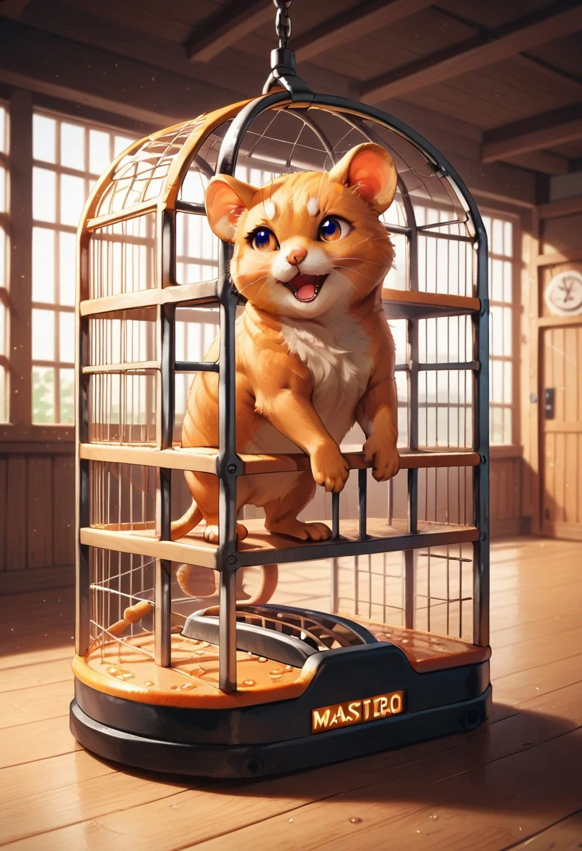 score_9, score_8_up, score_7_up, masterpiece, 4k, highly detailed, absolutely eye-catching, orange peel, hamster, feral, inside a cage,running wheel, orange peel fur,sfw