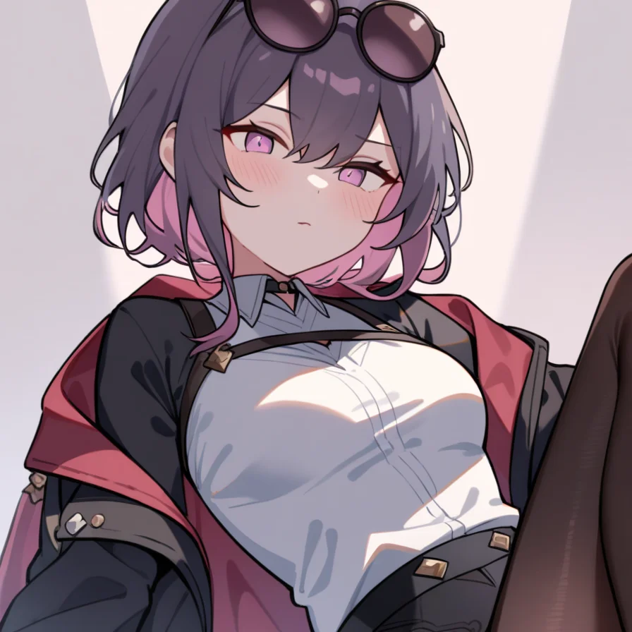 ,1girl,solo,upper body,,pantyhose,eyewear_on_head,jacket,shirt,<lora:Qszb>,<lora:kafka:1>, masterpiece, best quality, very aesthetic, absurdres