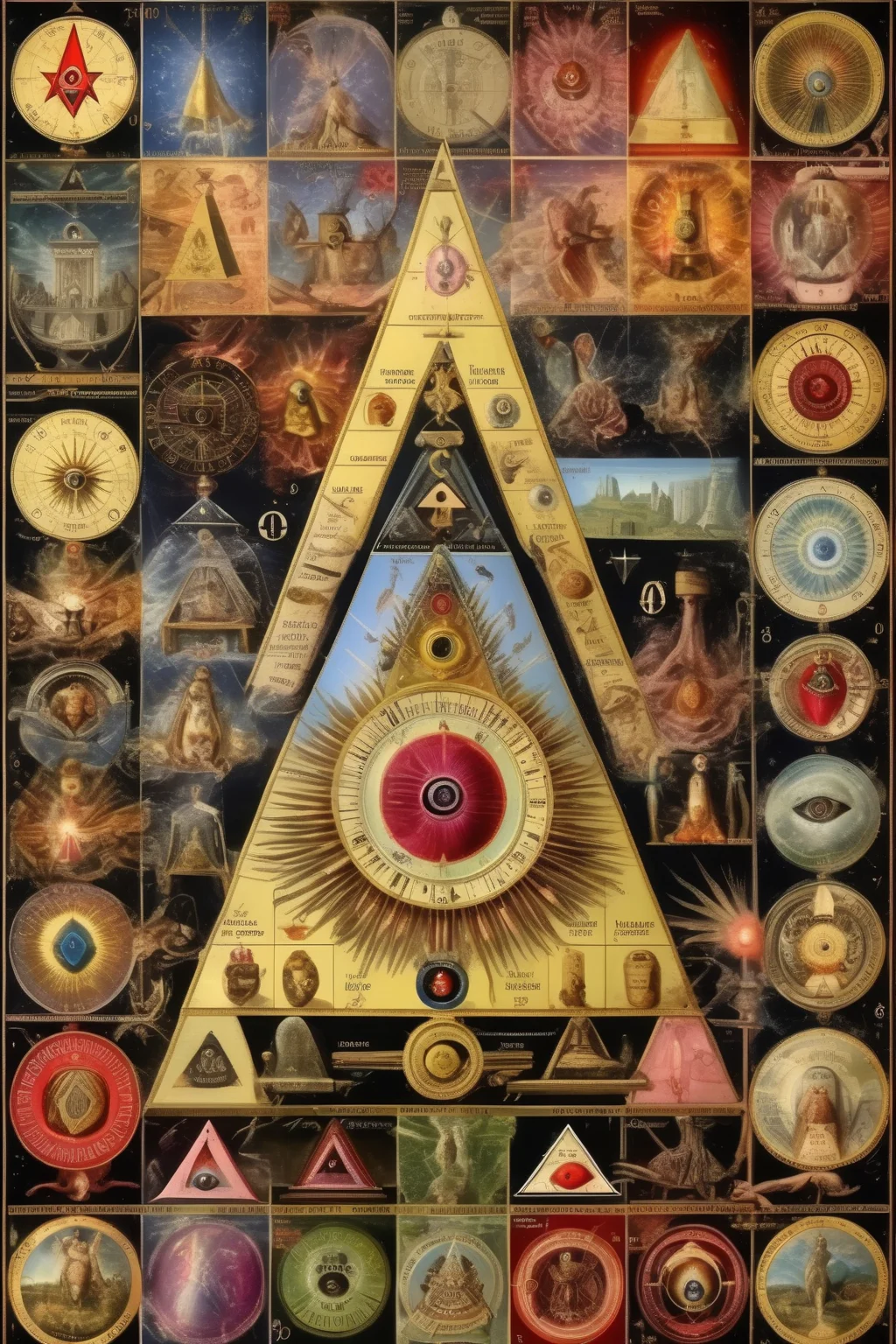 <lora:Paul Laffoley Style:1>Paul Laffoley Style - mix of 100 signs of rosicrucians freemasonary illuminaty and fusion them together to form art