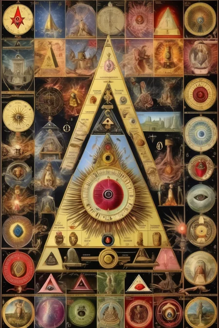 <lora:Paul Laffoley Style:1>Paul Laffoley Style - mix of 100 signs of rosicrucians freemasonary illuminaty and fusion them together to form art