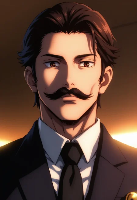 score_9, score_8_up, score_7_up, source_anime, intricate details, expressive eyes, anime screencap, perfect balance, official art, extremely detailed CG unity 8k wallpaper, perfect lighting, Colorful, Bright_Front_face_Lighting, (masterpiece:1.0),(best_quality:1.0), ultra high res,4K,ultra-detailed, photography, 8K, HDR, highres, absurdres:1.2, Kodak portra 400, blurry background, bokeh, lens flare, (Anime) (vibrant_color:1.2), professional photograph, night, (good_face:1.2), 2d, anime, upper body, intricate iris, American, Professional character design, 1man, male focus, tan skin, brown eyes, expressive eyes, perfect eyes, Curly hair, (black hair), white dress shirt, black suit, black tie, Fluffy mustache, Mario Mustache, Thick Mustache, italian, manly, masculine, solo, jujutsu_kaisen_style, character portrait, (Dramatic, Intense, epic, perfect-lighting, lens flare), face, torso, (checkered backdrop),
(black and white checker pattern) (Mario)