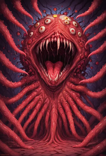 Score_9, score_8_up, score_7_up, (horror:1.1), (body horror:1.1), twisted and mangled body, sewn together, reanimated, fleshmutant death, preying, stalking, vomit, dimly lit interior, flash photography in the dark, cursed photo, tentacles and teeth, human centipede, swarms of insects, concept art, realistic, dark theme, low light, h3ll1sh