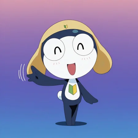 1boy, solo, 2d, Tamama, male, creature, frog, dark blue body, white countershade torso, two tone skin, big pupils, yellow headwear, hat, blush lines, tadpole tail, black eyes
BREAK looking at viewer, facing viewer, standing, open mouth smile, waving, happy, abstract background, eyes closed
BREAK best quality, amazing quality, very aesthetic, absurdres, newest, masterpiece, high quality, highres, full body