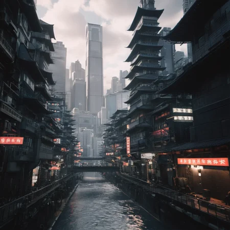 cinematic film still of  <lora:perfection style:0.3> perfection style
 <lora:Unreal Engine style:0.4> Unreal Engine style
 <lora:Ghost in the Shell style:0.8>
In Japanese manga cyberpunk city a city with a lot of tall buildings and a river,outdoors,sky,cloud,no humans,night,ocean,cloudy sky,building,scenery,city,horizon,cityscape,black border,city lights , detailed, different, real, unique, cinematic, dramatic, concept art, filmic, perfect, high quality, Ghost in the Shell style, Masamune Shirow style, shallow depth of field, vignette, highly detailed, high budget, bokeh, cinemascope, moody, epic, gorgeous, film grain, grainy