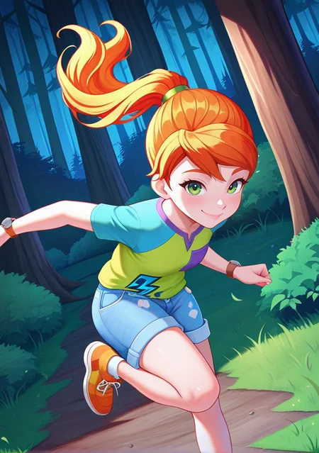 handsfree, masterpiece, best quality, amazing quality, very aesthetic, 1girl, looking at viewer, smile, dynamic pose, outdoors, forest, dynamic angle,
mia_illus, green eyes, orange hair, ponytail, long hair, shirt, raglan sleeves, green shirt, shorts, denim, shoes, socks, watch,
<lora:Mia_-_Lego_Friends__Girls_on_a_Mission_ILLUSTRIOUS:1>