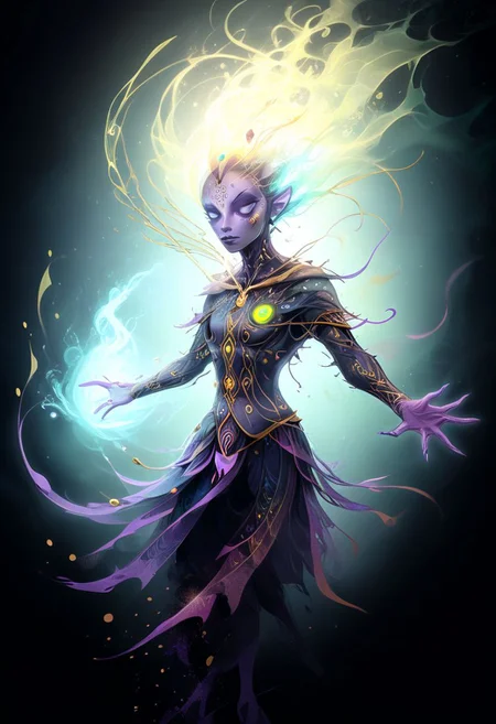 artstylzd, masterpiece, absurd resolution, best quality, intricately detailed, THE FRONT OF AN OLD CARD SHOWs Spirit Walker (DPS Magic/Healer - Channels ethereal forces for offensive magic and supportive buffs)dots, ink, TAROT CARD, IN THE STYLE OF klimt, DIGITAL PHOTOGRAPHY 3d painting, time lapse motion photography, echo, reverb, harmony, vantablack, neon PURPLE, neon green, pastels, ink, marker