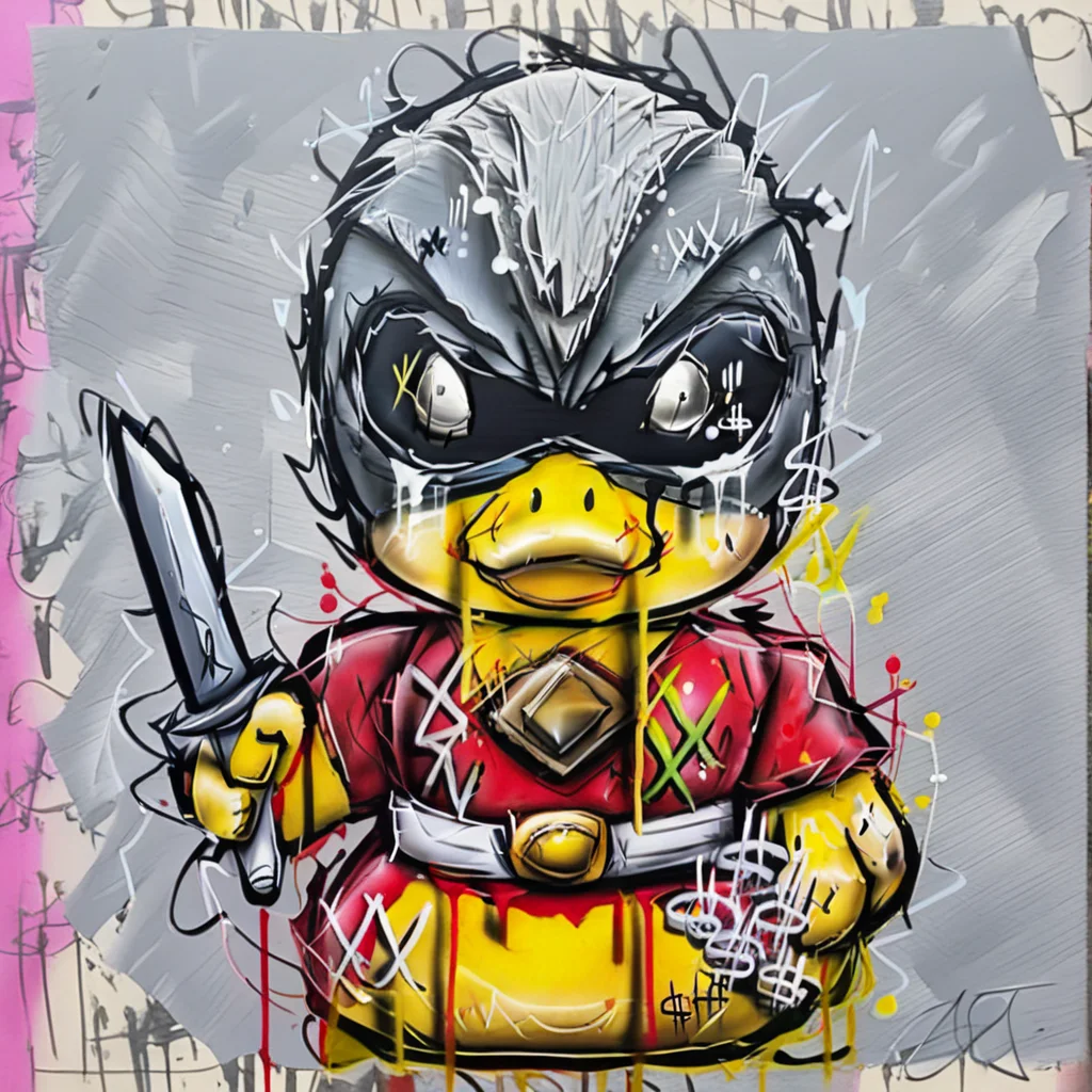 abstract, sword, Yellow rubber duck, Red Power Ranger, japanese clothes, stand (jojo), multiple boys, grey hair, solo, holding card