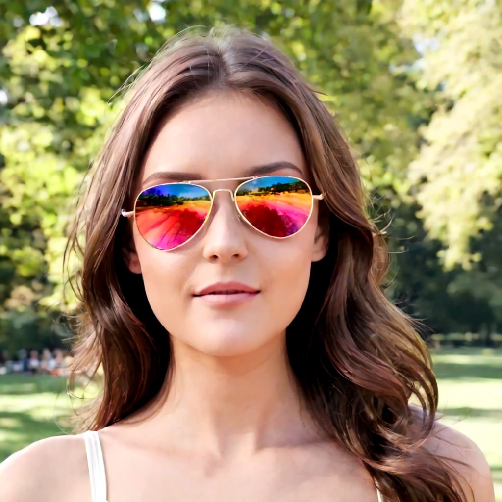 avigl45535, rainbow lens, sunglasses, handsome, young woman, beautiful, sunny, brunette, charming, central park, cinemagraph, cowboy shot