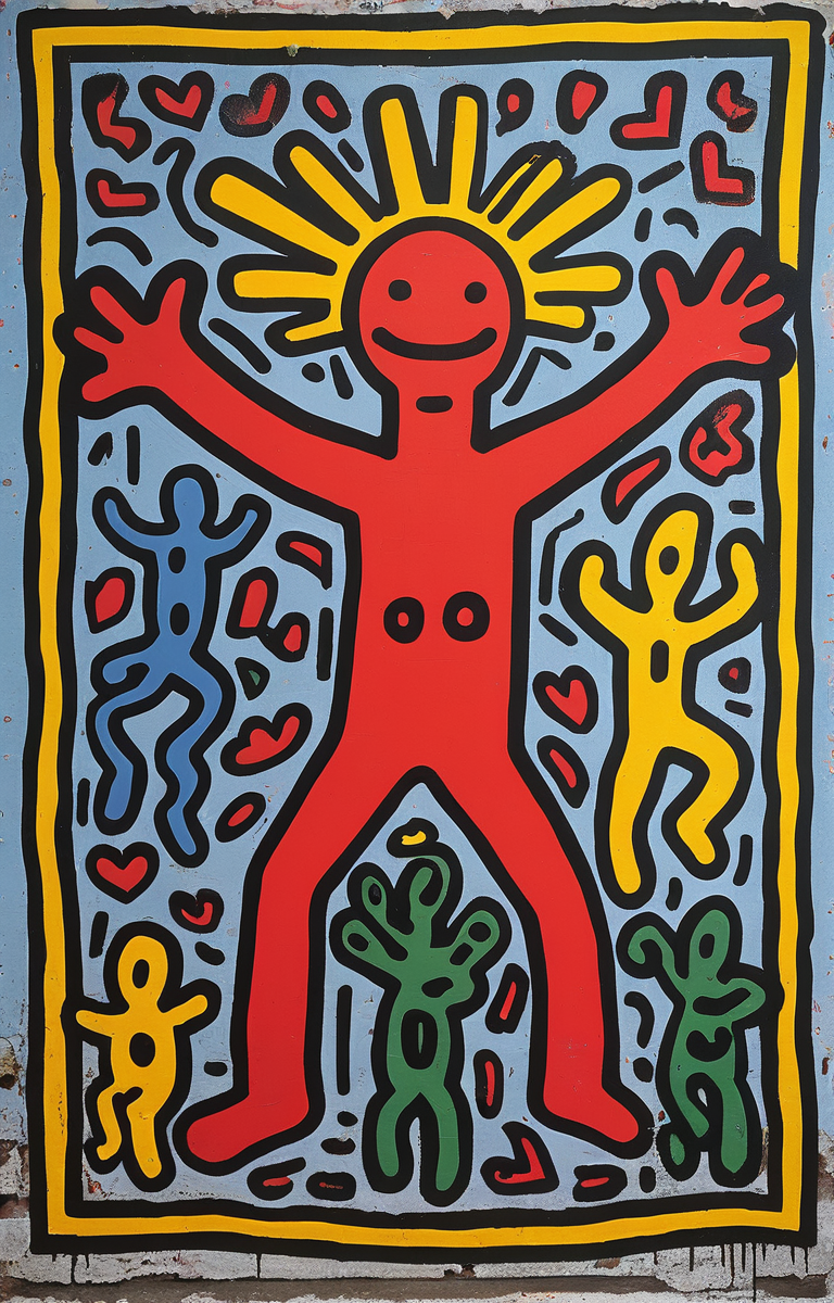 masterpiece,best quality,<lora:tbh164-sdxl:0.9>,illustration,style of Keith Haring, portrait of family