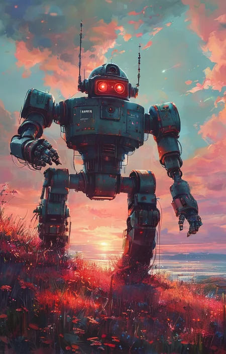 masterpiece,best quality,<lora:tbh326-sdxl:0.9>,illustration,style of Alena Aenami portrait of Housework robots