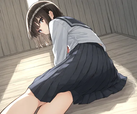 masterpiece, best quality, amazing quality, sfw, 1girl, solo, shirt, pleated skirt, sailor collar, looking at viewer, <lora:Kakuninii style ILL:1.2> kakuninii