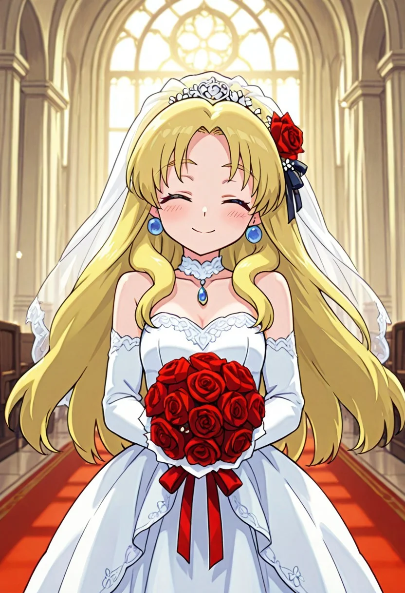 score_9,score_8_up,score_7_up,source_anime,5_figner,2d_animation,game cg,BREKE,1girl,solo,
Kalinka Xover,bangs,blonde hair,long hair,green eyes,
hair ornament,wedding dress, ribbon, bare shoulders,
jewelry, hair ribbon, flower, hair flower,
white dress,rose, veil,red flower, white footwear
bouquet, bridal veil, red rose, holding bouquet,bride,small breast,
front view,lovey-dovey,closed eyes.smile,blush,
church,wedding,rice shower,red carpet,upper body,
masterpiece,best qualit,ultra-detailed,illustration,an extremely delicate and beautiful,beautiful detailed eyes,unity 8k wallpaper,high resolution,anime CG,official_art,