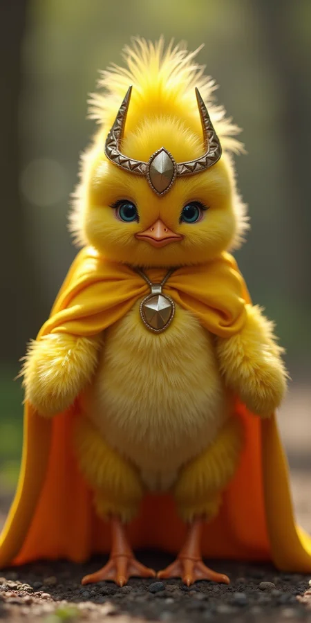 A baby yellow chick as thor