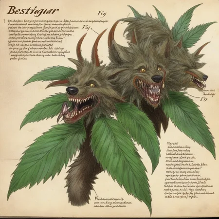 bestiarum marijuana bush with wolf fangs <lora:bestiarum:0.7>