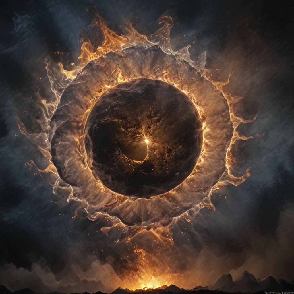 evoKevWalker, dark silhouette of a eclipse against the abstract background of light,(full body:1.1), dark theme, shadow and soft light around, subsurface scattering, soft light, intricate details, natural texture, amazing play of light and shadow, 8K, hyperdetailed, colorful background, triadic, swirling smoke, mtg, art by kev walker