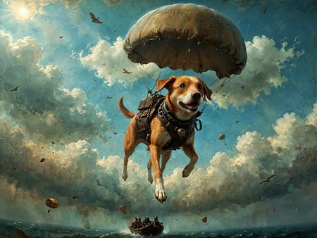 steampunk style, Professional photography.
A dog floating through the air suspended from a parachute.
<lora:OMG-Is-DucHaiten_v1.0:1.0>
<lora:sdxl_lora_beksinski-000018:0.4> digital artwork by Beksinski
<lora:The_Dark_Side_of_the_Earth:0.2>