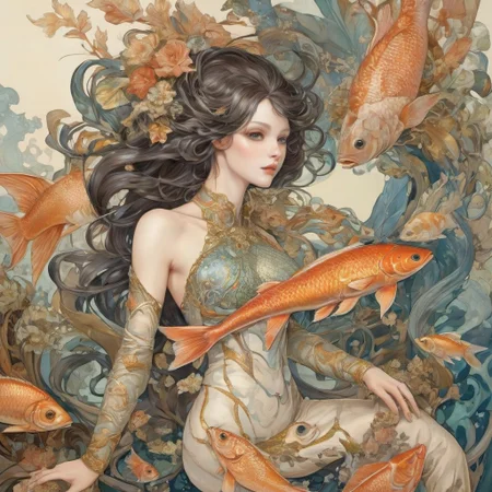 ((((anthropomorphic bipedal humanoid with fish like traits)))), scaly primeval sexy [merfolk].  bald, 
Bill Medcalf, Alphonse Mucha, Gustav Klimt.
beautiful sexy female Gorgeous, Large round breasts, perfect beautiful face,