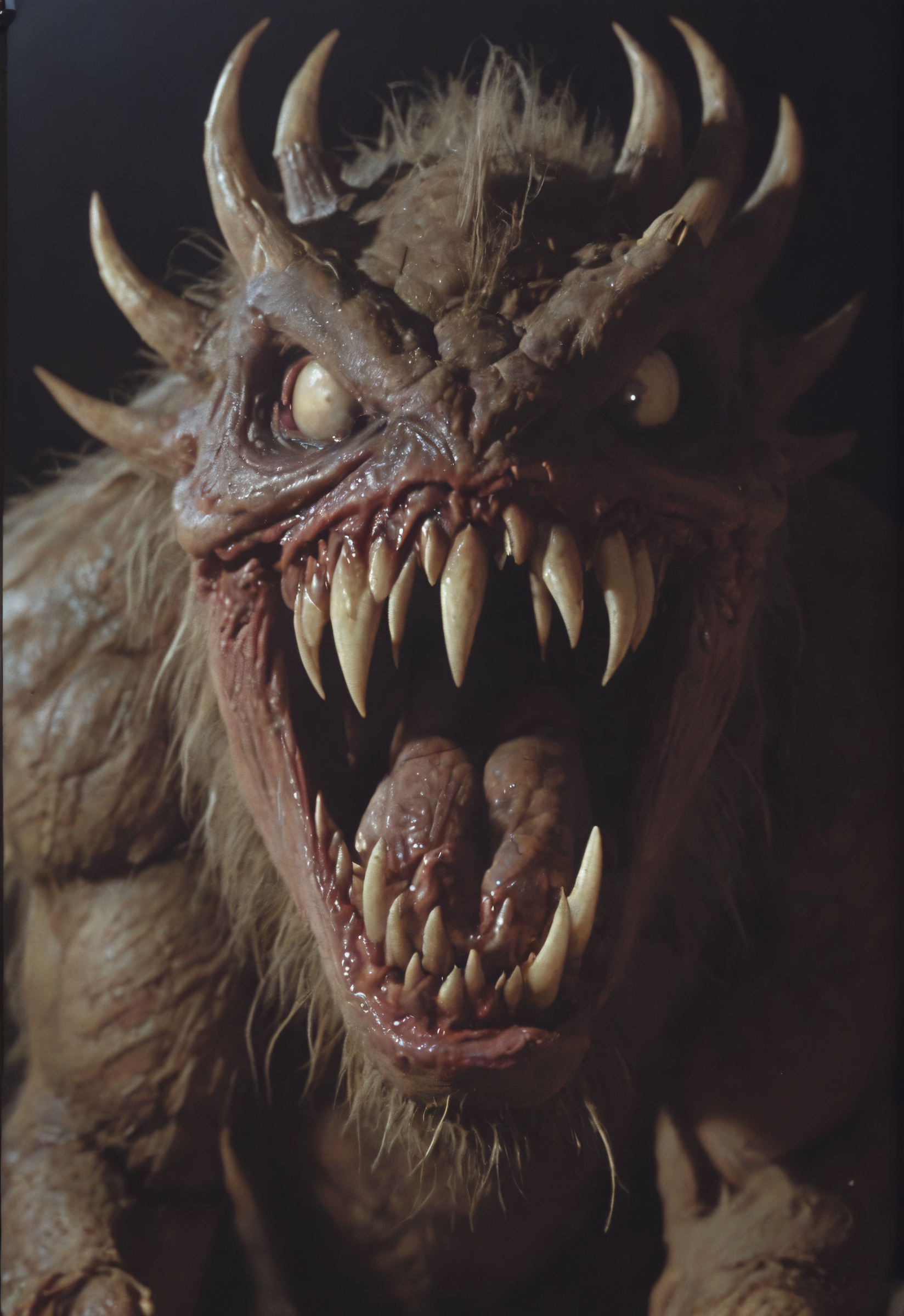 monster, claws and teeth are enormous, real image, creengrab, creepy, bizarre, low quality, candid shot, home photos, candid flash photograph late at night, grainy 1990s camcorder footage, vhs footage, found footage