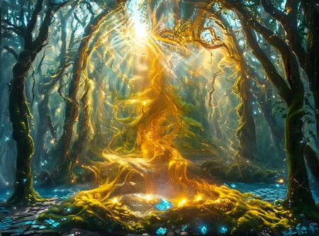 She is a being made of millions of golden threads; she is majestic, capable of touching your soul with a simple glance. This being is called Eltirion.
Eltirion has no strict form, but he prefers to resemble a woman. He finds their bodies harmonious. She loves harmony.
At this moment, Eltirion is enjoying himself floating above an enchanted forest. She is remaking the world; after all, she is a god. in the image depicts Eldirion using his powers to remake the forest
<lora:3nch4nt3d_f0r3st:1> <lora:Add_Details_v1.2:1> <lora:FC Flux Perfect Busts:1.3> <lora:Mystic_Lumina_r1:1> <lora:Realistic-Fantasy-style_flux1D_LOREVER:1> <lora:slg_v30:1> <lora:ymnmpi196a29e8950n39e6:1> <lora:å·¨ç¥_FLUX_lora_v1:1> CyberRealistic