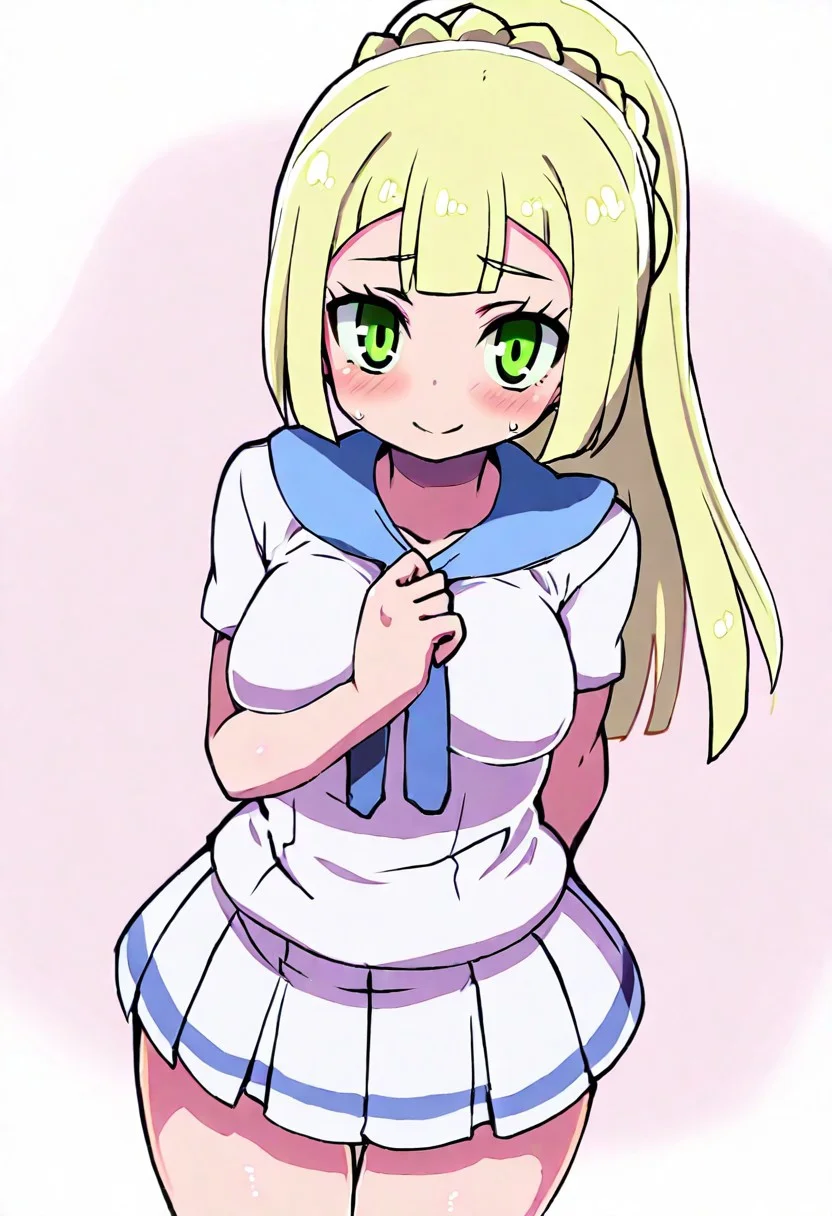 masterpiece, best quality, 4k, high resolution, absurdres, medium breasts, (curvy), cute, eyelashes, shiny skin, vivid colors, BREAK, ,,, medium breasts, curvy, tiny woman, small woman , petite, short body, skinny, cute girl, pretty girl, innocent girl, zzlillie, long hair, ponytail, French braid, white shirt, short sleeves, white skirt, pleated skirt,, fit body, smile, shy, looking at viewer, high angle, library ,,, <lora:ZankuroStyleIllustrious_v3:0.7>,