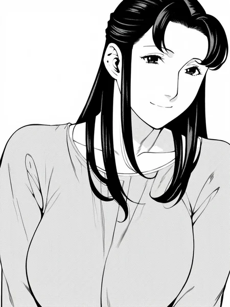 score_9, score_8_up, score_7_up,
1girl, monochrome, suzuki tk, mature female, long hair, black hair, large breasts,
looking at viewer, smile, closed mouth, overshirt, upper body, v arms, white background,