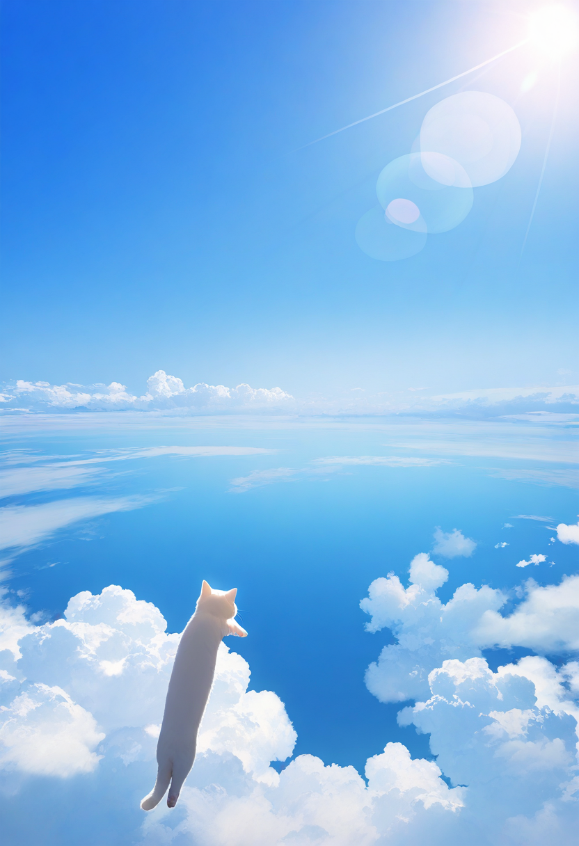longcat (meme), no humans, cat, sun, above clouds, sky, cloud, day, animal focus, outdoors, lens flare, scenery, blue sky, ocean, horizon, sunlight, pointing, white cat, floating,  
masterpiece, best quality, amazing quality, very aesthetic, absurdres,
<lora:concept_longcat_Illustrious_V2L:1>