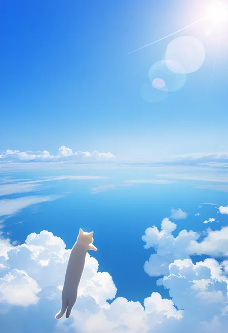 longcat (meme), no humans, cat, sun, above clouds, sky, cloud, day, animal focus, outdoors, lens flare, scenery, blue sky, ocean, horizon, sunlight, pointing, white cat, floating,
masterpiece, best quality, amazing quality, very aesthetic, absurdres,
<lora:concept_longcat_Illustrious_V2L:1>