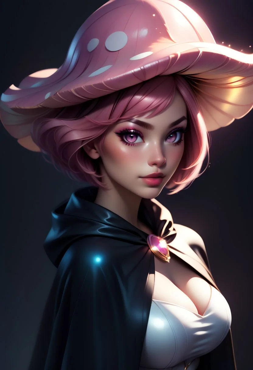 score_9, score_8_up, score_7_up, score_6_up, score_5_up, score_4_up score_9,score_8_up, digital art, upper body shot, realistic 3D illustration,
BREAK,
zzMushroomGirl,, a woman with short pink hair, wearing (cloak),
BREAK,
soft lighting, contemplative expression, dark background, subtle makeup, high-resolution, detailed texture, emotional depth, dramatic mood, side profile, serene atmosphere, cinematic lighting. perfectly round breasts, big breasts, firm breasts, SkinHairDetail, eye contact, looking at viewer,