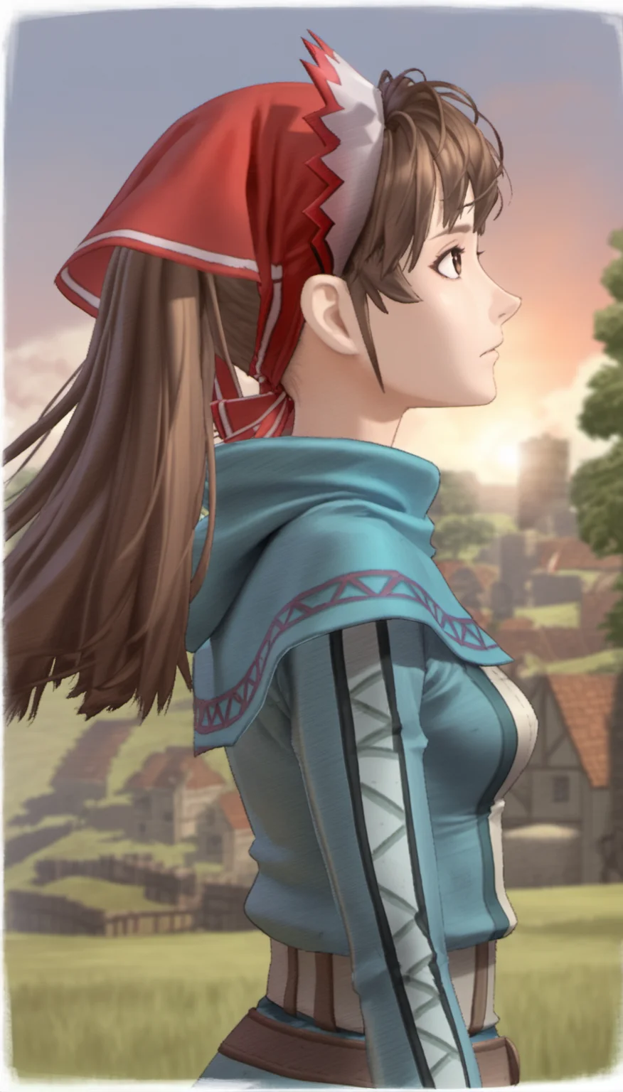 score_9,score_8_up,score_7_up,
<lora:aliciamelchiott:0.9>,
aliciamelchiot,
realistic,
1girl,solo,
brown hair,twintails,
brown eyes,looking up,
headdress,squad leader outfit,brown belt,blue high-collar,brown gloves,
portrait,from side,
blurry background,bloom,lights particle,outdoors,countryside,wind,vignetting,particle effects,lens flare,sunset,warfare,