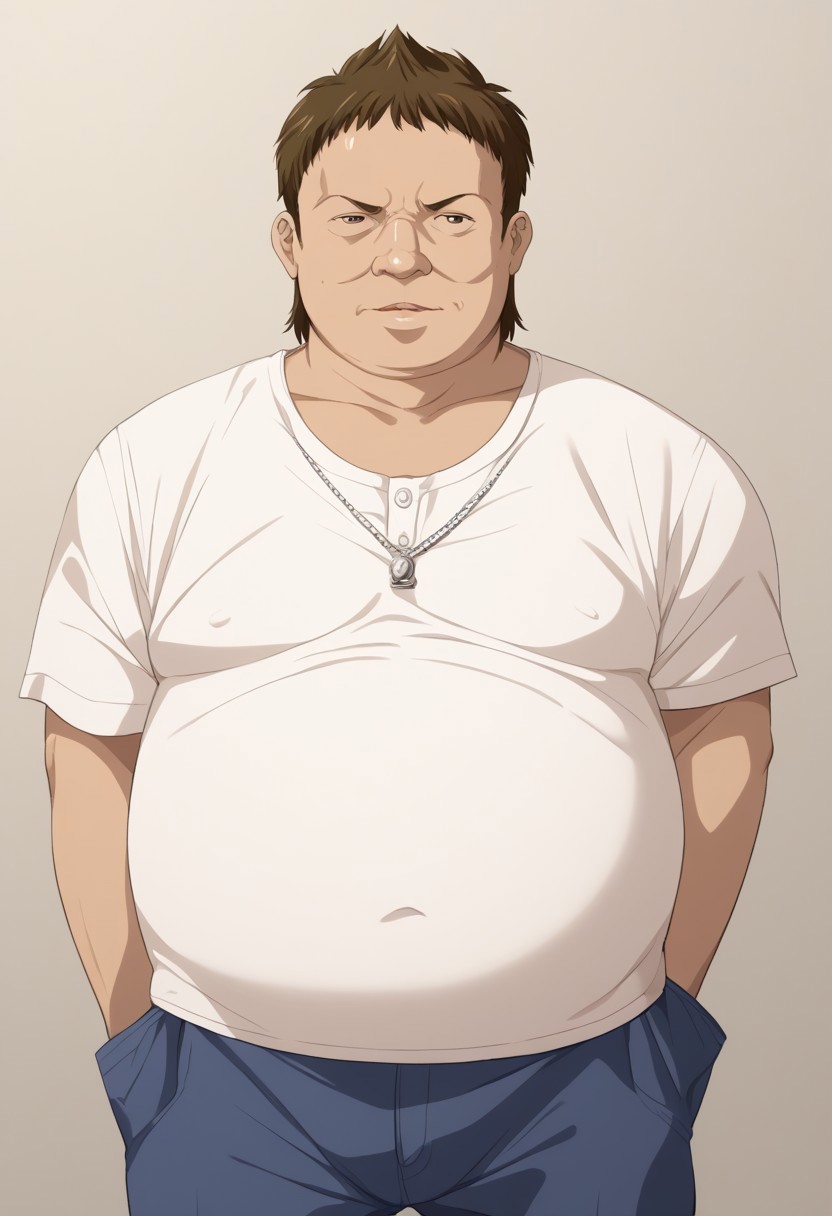 score_9, score_8_up, score_7_up, source_anime,(extremely detailed CG), (best quality),{nomoda,1boy,fat man}