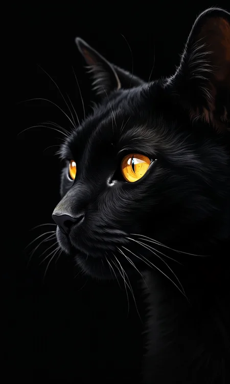 Close-up of a black cat's face.Â
The cat's head and face fill most of the image. The fur is a deep black, with detailed lines and shading that suggest texture and depth.Â
The cat's eye is a striking golden yellow, positioned to be part of the image's focal point. The highlights are concentrated on the eye and the eyeâs surrounding area, giving an impression of light coming from within the eye.Â
The cat's nose and whisker area are visible, also detailed with black and subtle gradations.Â
The background is entirely black, contrasting sharply with the cat's features and highlighting the illuminated eye. The effect is one of a dramatic, stylized portrait of a black cat.
<lora:FLUX-daubrez-DB4RZ-v2:1> DB4RZ, DB4RZ style painting