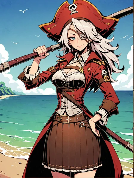 1girl,white hair,Pirate skirt,Wide-brimmed hat,large breasts, smile, unlight,holding weapon,solo,eyepatch,
looking at viewer,depth of field,beach, close-up
<lora:Perfect Hands:1> <lora:Unlight飿 ¼:0.6>, score_9, score_8_up, score_7_up, score_6_up, score_5_up, score_4_up,zPDXL