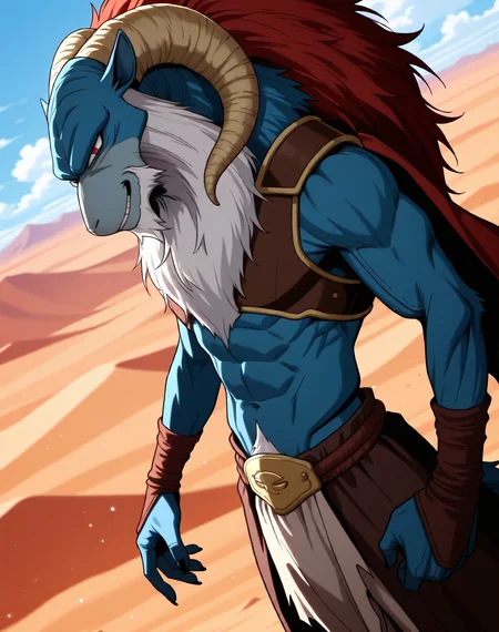 <lora:Moro_1st_Form_(Dragonball_Z)_(Illustrious)_(AD):1.5> Moro, muscular, goat,
dutch angle, exterior, desert, sky with detailed clouds,
male focus, gradient coloring, solo, cowboy shot, bent leg, perfect proportions, goat head, blue body, soft shading, evil smirk, old, aged up, frail, wrinkles, long white beard, thin waist,
BREAK very awe, aesthetically pleasing, masterpiece, best quality, amazing quality, very aesthetic, perfect depth of field shot, in'ei, furry_art, source_furry, source_anime,
EZRealPONYXL, zPDXL, Smooth Quality, lazympos, IllustQualXL_Pos,