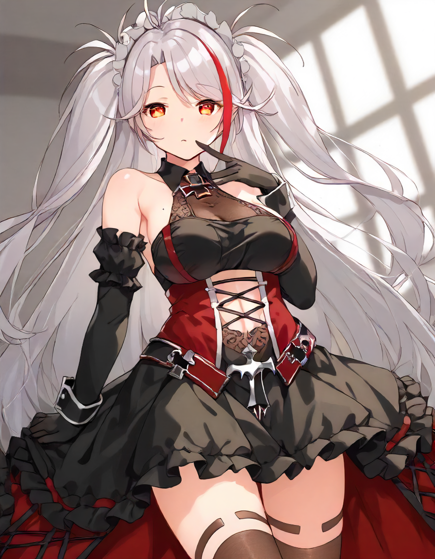 <lora:prinz_eugen_XL_pony_v1:1>1girl, prinz eugen \(azur lane\),maid,, BREAK score_9, score_8_up, score_7_up, BREAK source_anime, rating_explicit, best quality, masterpiece, uncensored,<lora:sdxl_lightning_4step_lora:1>(clear eyes:1.2),clear art,zPDXLpg