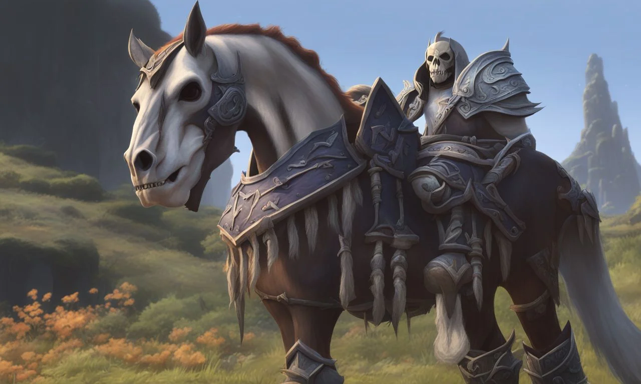 A skeleton horse World of Warcraft cinematic style <lora:SDXL-World-of-Warcraft-cinematic-style-Lora-r32:0.8>