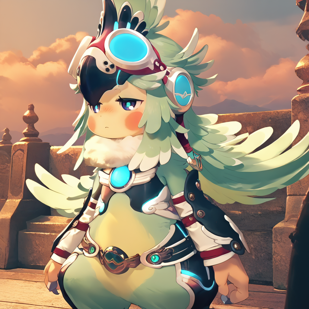 (score_9:0.9),score_8_up,score_7_up,anime style,rating_safe,(zPDXL),<lora:XB2 Finch ponyXL v2:0.75>,finch,1girl,solo,sky,standing,closed mouth,blush,looking to another,expressionless,