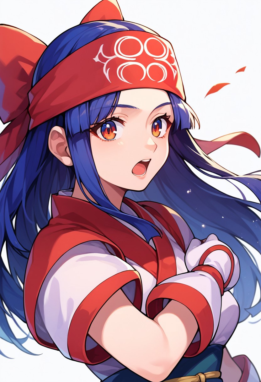 score_9, score_8, score_7, source_anime, ainu, hairband, hair bow, gloves, headband, sidelocks, open mouth, red bow, ribbon, bandana, bow